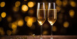champagne flutes with christmas light background