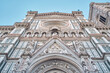 Santa Maria del Fiore facade seen from below with Giotto's bell tower on the right in Florence