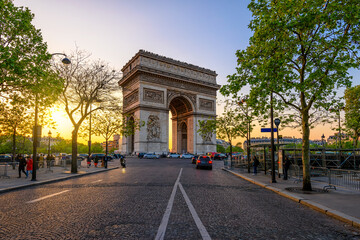 Wall Mural - paris arc de triomphe (triumphal arch) in chaps elysees at sunset, paris, france. cityscape of paris