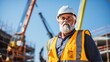 © Aidas - Focused engineer in yellow vest & hard hat inspects construction progress on site. Confident posture, determined gaze. Blueprints & walkie-talkie in hand. Successful project oversight.