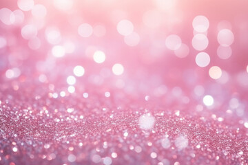 Pink glittering particles with bokeh for a holiday abstract background. Shiny Christmas and New Year lights