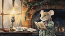 A Painting Of A Mouse Reading A Book