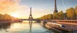 Beautiful sunset over Eiffel Tower and Seine river with people silhouette