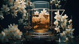 Generative AI, Essential oil extraction with distillery machine with jasmine white flowers	
