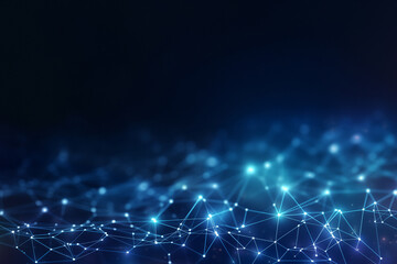 Network technology background, technology and communication, connected dots on 3D wave landscape. Telecommunication, data science, shiny particles, cyberspace, metaverse concept.