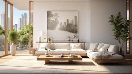 Wall Mural - contemporary living room with open concept view through to dining room kitchen and a marble fireplace with gas fire