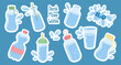 © Tatiana - Set of various containers with clean water, glasses, bottles. Drink water concept. Stickers, icons, vector
