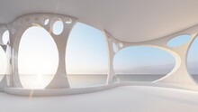 Architecture Interior Background Room With Sea View 3d Render