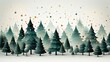 Illustration of a stylized green Christmas trees on a white background. Christmas pattern of fir trees and snow. Christmas packaging design for gifts, print, banner, card template. Generative ai