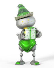 Wall Mural - santa helper bot is holding a gift for you