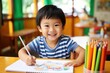 © Diamanddog 76 - Three year old boy, asian,  Kindergarten, Coloring with Pencil