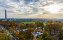 Washington DC Aerial View With National Mall And Monument On An Autumn Sunset