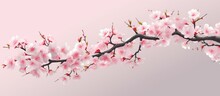 Cherry Tree Blossom. April Floral Nature And Spring Sakura Blossom On Soft Pink Background. Banner For 8 March, Happy Easter With Place For Text. Springtime Concept. Top View. Flat Lay