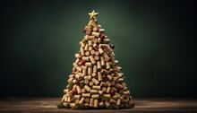 Christmas Tree Made Of Wine Corks With A Star On Top.