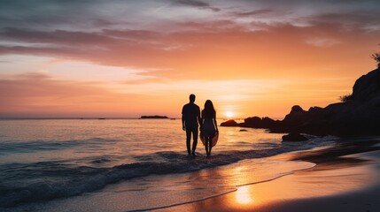 Canvas Print - A couple of people standing on top of a beach