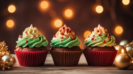 Poster - Three cupcakes with green frosting and sprinkles