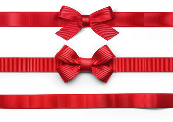 Wall Mural - two red bows from a long striped ribbon and the ribbon itself isolated on a transparent background.