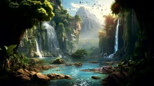 Beautiful Forest With Waterfall And Stream Fantasy Amazing Jungle Video Background Looping For Live Wallpaper 