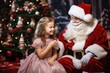 © linen - Image of Santa Claus and children doing activities together on Christmas Day.