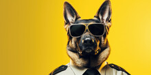 A German Shepherd In Cop Attire, Guarding With Authority.Copy Space.