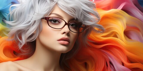 Wall Mural - Model with the most amazing colored wig, fashion editorial shot