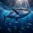 Bluefin tuna swimming in the ocean. Generative ai. 