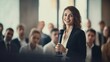 © NovaVision - Empowering Leadership: Female Business Executive Inspires at Conference Presentation. Generative ai