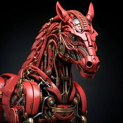 Wall Mural - AI generated illustration of a mechanical sculpture of a horse, crafted from metal gears and parts