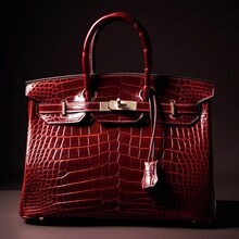 AI-generated Illustration Of A Red Alligator Skin Leather Bag On Display.