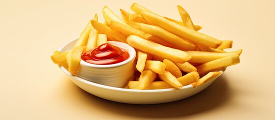 I enjoyed my fast food lunch with a delicious meal of French fries topped with a golden sauce combination of mayonnaise ketchup and mustard dressing adding flavor to my snack while being mi