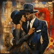 AI generated illustration of an oil painting of an African American couple - Harlem Renaissance Art