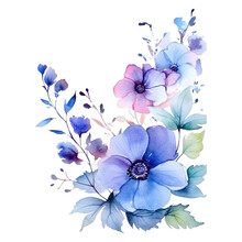 Simple Light Violet Blue Flowers In Corner With Watercolour Style