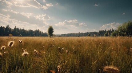 the tall grass has tall, brown ones in the middle of it