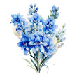 watercolor blue delphinium flower bouquet isolated on transparent background