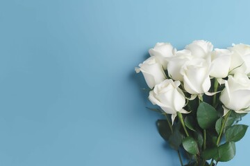 Sticker - Bouquet of white roses against a blue background, AI-generated.