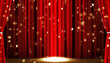 赤いカーテン素材。スポットライト。紙吹雪。red curtain material. Spotlight. Confetti.