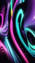Animated Abstract Neon Background. Neon Rotating Glowing Lines. Cyberpunk Style.