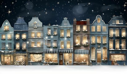 Wall Mural - AI generated illustration of An idyllic winter scene featuring a small town