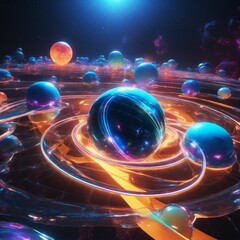 Wall Mural - ai generated illustration of a stunning night sky with illuminated planets and moons