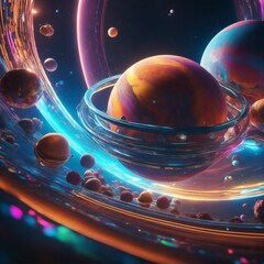 Wall Mural - ai generated illustration of a stunning night sky with illuminated planets and moons