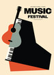 Music festival poster template design background with piano and guitar vintage retro style