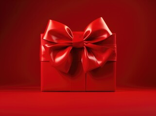 red gift box on a red background for Christmas or Valentine's Day