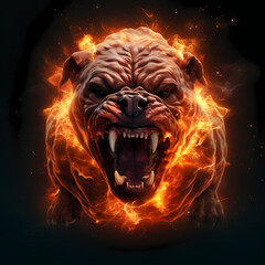 Canvas Print - Strong Dog with Fire Spirit Showing Muscle