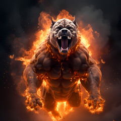 Wall Mural - Strong Dog with Fire Spirit Showing Muscle