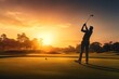 Arabic Male Golf Tour Pro On Grassy Green Playing Golf At Dusk Generative AI