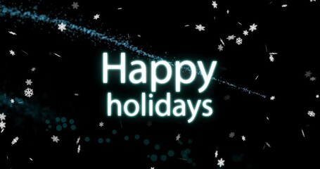 Wall Mural - animation of happy holidays text and light trails on black background