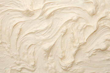 Close up detail of milk vanilla white creamy ice cream surface and texture is swirled and mixed, abstract background and wallpaper. Generative AI.