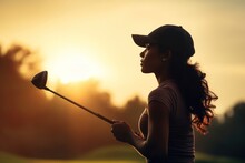Black Female Pro Golfer On Grassy Green Golfing At Dawn Generative AI