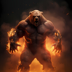 Wall Mural - Bear grizzly fire strong spirit