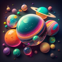 Wall Mural - ai generated illustration of colorful planets and stars
